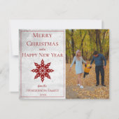 赤いモダンスノーフレーク写真 シーズンカード (正面)