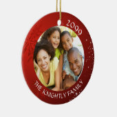 赤いモダンスノーフレーク2フォトファミリー名 セラミックオーナメント (右)