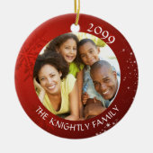 赤いモダンスノーフレーク2フォトファミリー名 セラミックオーナメント (正面)