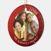 赤いモダンスノーフレーク2フォトファミリー名 セラミックオーナメント (左)