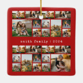 赤いモダンタイプライター家族の写真コラージュ セラミックオーナメント (裏面)