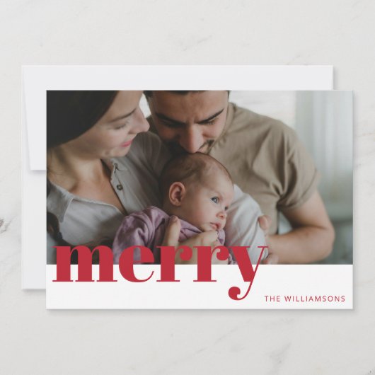 赤いモダンタイポグラフィメリー家族の写真クリスマス シーズンカード (正面)