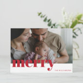 赤いモダンタイポグラフィメリー家族の写真クリスマス シーズンカード (スタンド正面)