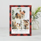 赤いモダンタータンチェックの格子模様と写真のコラージクリスマス シーズンカード (スタンド正面)