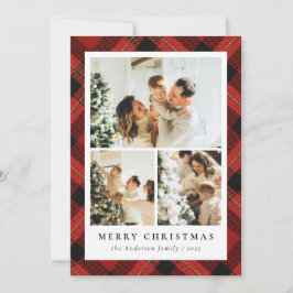 赤いモダンタータンチェックの格子模様と写真のコラージクリスマス シーズンカード
