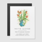 赤いモダンチューリップ青い花瓶フローラ可動磁石 (正面/裏面)