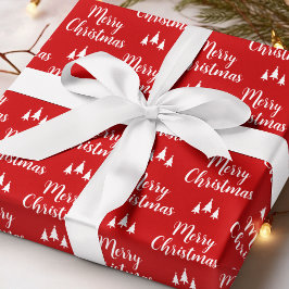 赤いモダンツリー小さなパターン陽気なクリスマス ラッピングペーパー