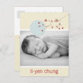 赤いモダンネスティングバードファミリーシンプルフォト誕生 案内ポストカード (正面/裏面)