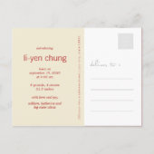 赤いモダンネスティングバードファミリーシンプルフォト誕生 案内ポストカード (裏面)