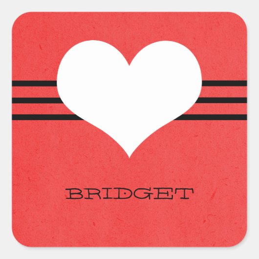 赤いモダンハート スクエアシール (正面)