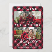 赤いモダンバッファローのプレイドのクリスマスフォト シーズンカード (正面)