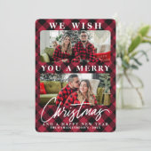 赤いモダンバッファローのプレイドのクリスマスフォト シーズンカード (スタンド正面)