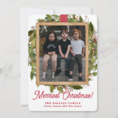 赤いモダンバッファローのプレイドのクリスマスフォト シーズンカード (正面)