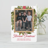 赤いモダンバッファローのプレイドのクリスマスフォト シーズンカード (スタンド正面)