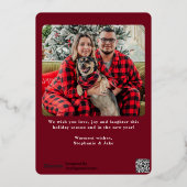 赤いモダンバッファローのプレイドのクリスマスフォト 箔シーズンカード (裏面)