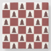 赤いモダンバッファローのプレイドクリスマスツリーパターン ストーンコースター (正面)