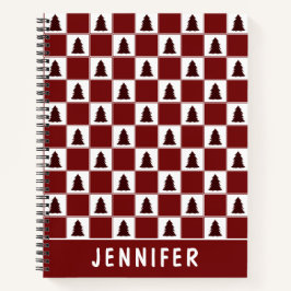 赤いモダンバッファローのプレイドクリスマスツリーパターン ノートブック