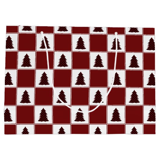 赤いモダンバッファローのプレイドクリスマスツリーパターン ラージペーパーバッグ (裏面)