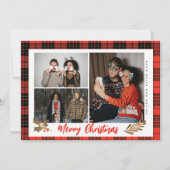 赤いモダンバッファローのプレイドメリークリスマスフォト シーズンカード (正面)