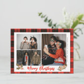 赤いモダンバッファローのプレイドメリークリスマスフォト シーズンカード (スタンド正面)