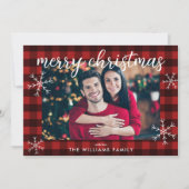 赤いモダンバッファローのプレイドメリークリスマスフォト シーズンカード (正面)