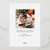 赤いモダンバッファロープレイドクリスマスフォトコラージュ 箔シーズンカード (裏面)