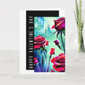 赤いモダンバラとシティスケープのバレンタインデー シーズンカード (正面)