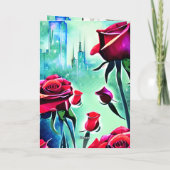 赤いモダンバラ3写真シティスケープバレンタインデー シーズンカード (裏面)