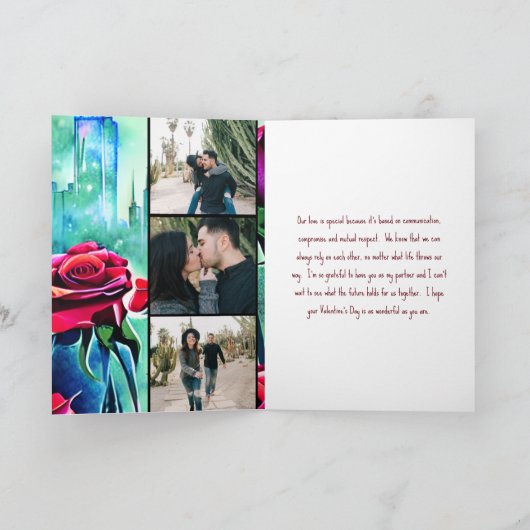 赤いモダンバラ3写真シティスケープバレンタインデー シーズンカード (内部)