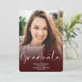 赤いモダンバーガンディースクリプト2枚の写真卒業 案内状 (スタンド正面)