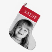 赤いモダンフェスティバル写真+名前の休日 ラージクリスマスストッキング (正面 (吊り時))