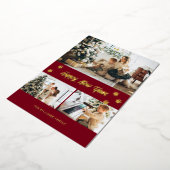 赤いモダンフォトハッピー新年の金ゴールド 箔シーズンカード (回転した状態)