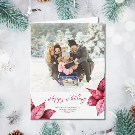 赤いモダンフローラフォト折り畳みホリデーカード カード