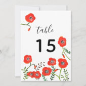 赤いモダンフローラ結婚のテーブル番号 招待状 (正面)