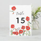 赤いモダンフローラ結婚のテーブル番号 招待状 (スタンド正面)