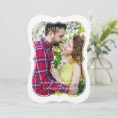 赤いモダンブラケット形状のエフェクトフォトカップル 招待状 (スタンド正面)