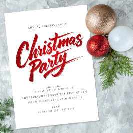 赤いモダンブラシスクリプトクリスマスパーティの招待状 招待状