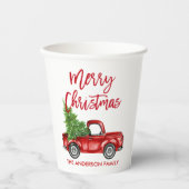 赤いモダンブラシスクリプトクリスマスヴィンテージトラック 紙コップ (正面)