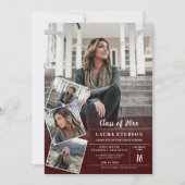 赤いモダンブルゴーニュのミニマル写真卒業 招待状 (正面)