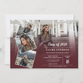 赤いモダンブルゴーニュのミニマル写真卒業 招待状 (正面)