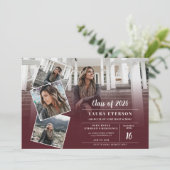 赤いモダンブルゴーニュのミニマル写真卒業 招待状 (スタンド正面)