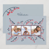 赤いモダンブルーベリー写真フラットクリスマス シーズンカード (正面/裏面)