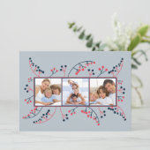 赤いモダンブルーベリー写真フラットクリスマス シーズンカード (スタンド正面)