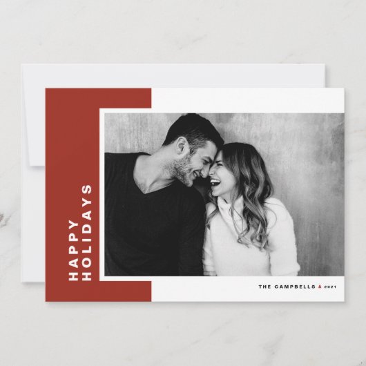 赤いモダンブロックスハッピーホリデーズフォト シーズンカード (正面)