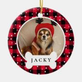 赤いモダンプライパーソナライズされたドのペット犬の写真と名前 セラミックオーナメント (正面)