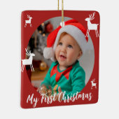 赤いモダンベビー初めてのクリスマス写真 セラミックオーナメント (右)