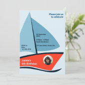 赤いモダンボート6th誕生日パーティー招待カード 招待状 (スタンド正面)