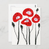 赤いモダンポピー水彩花はがき ポストカード (正面/裏面)