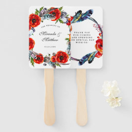 赤いモダンポピー・ボホ・フェザー結婚ズ・サンキュー ハンドファン