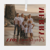 赤いモダンメリークリスマススクリプトの写真 ガラスオーナメント (裏面)